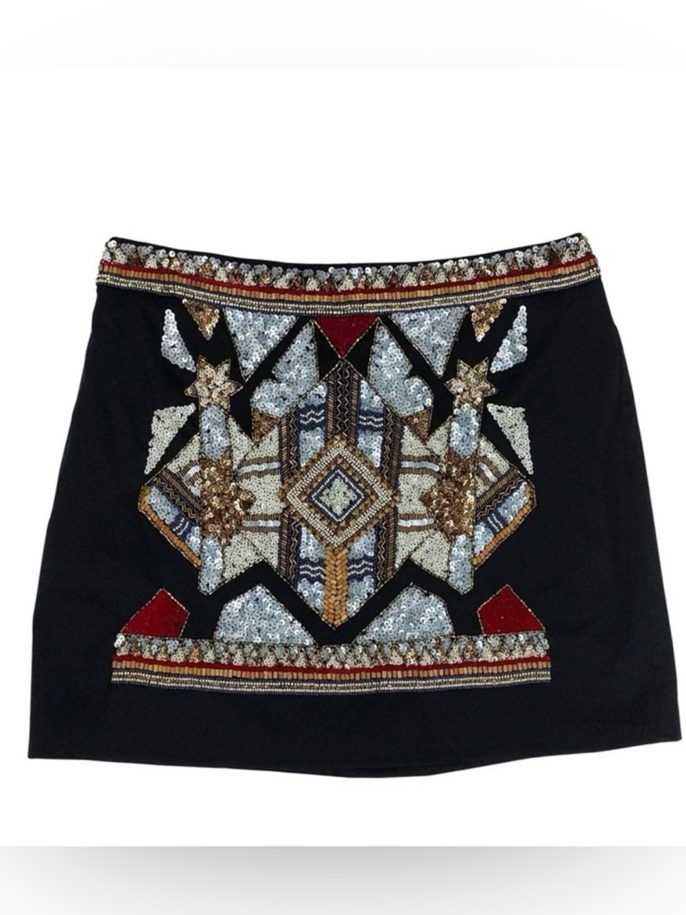 French connection Black Sequin Geometric Embellished Skirt size 6 NWT